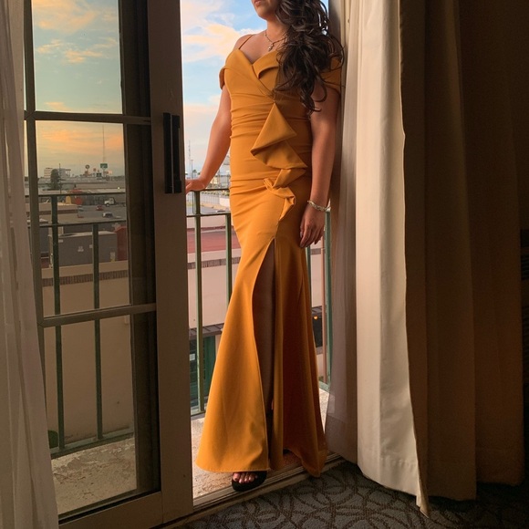 Yellow Asymmetrical Ruched Sheath Dress - Picture 1 of 8